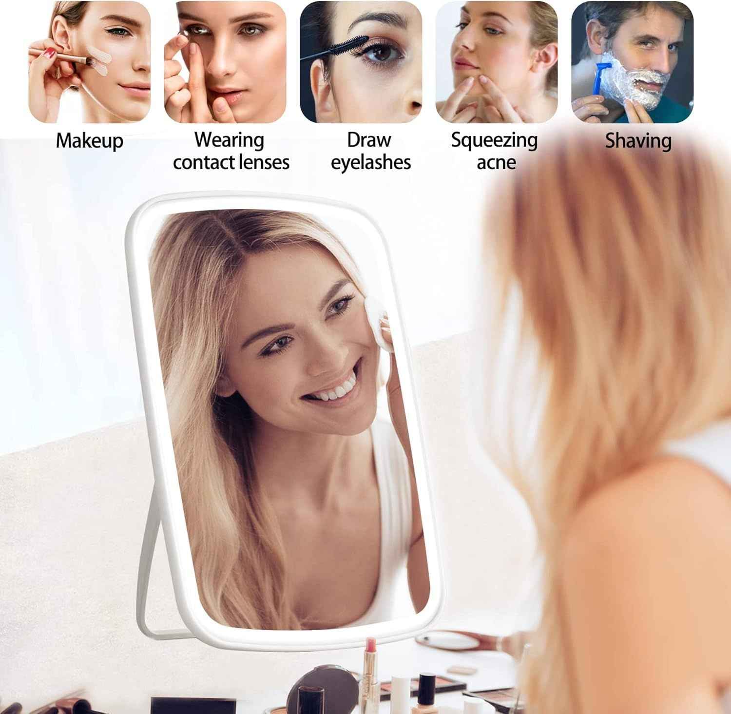 Touch Screen LED Makeup Mirror – Rechargeable, Dimmable, 3 Light Modes