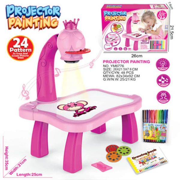 LED Projector Drawing Table for Kids – Interactive Art Station with Music & 24 Pattern Slides - Infinitygallery.store