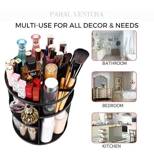 360° Rotating Makeup Organizer Box – Large Capacity, Adjustable Tiers, Clear Vanity Storage - Infinitygallery.store