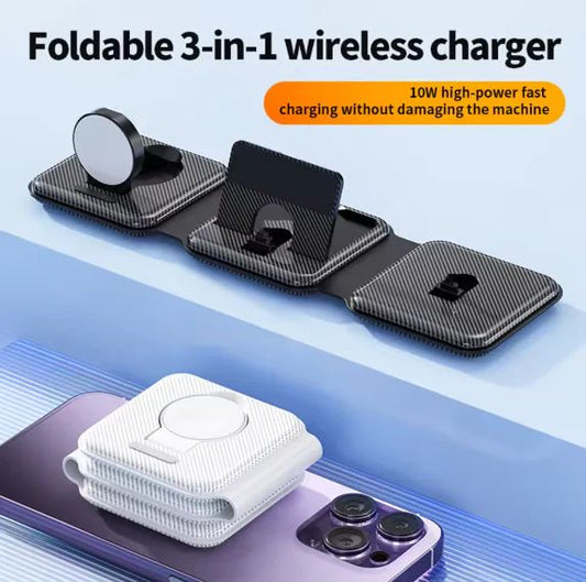 Foldable 3-in-1 Magnetic Wireless Charger – For iPhone, Apple Watch & AirPods - Infinitygallery.store