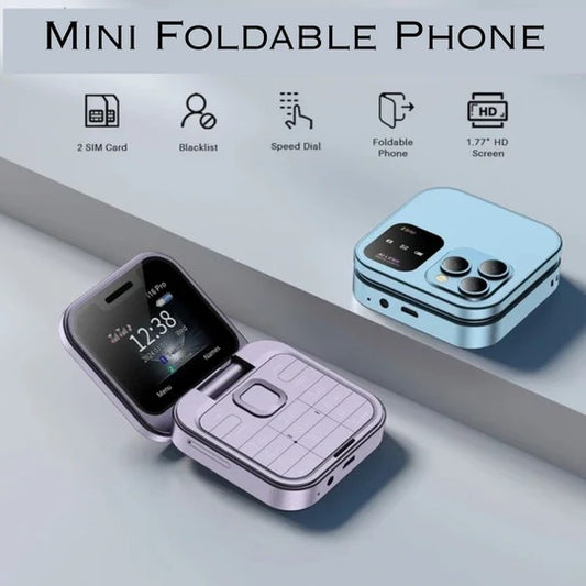 Mini Foldable Phone – Dual SIM, HD Camera, FM Radio, LED Flashlight, 1.77" Display - Infinitygallery.store