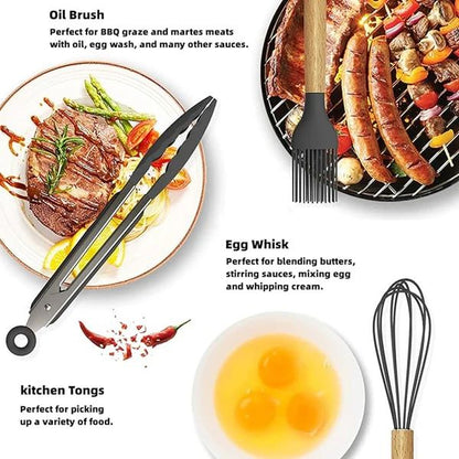 12-Piece Silicone Cooking Utensils Set with Wooden Handles – Heat Resistant & Non-Stick Kitchen Tools - Infinitygallery.store