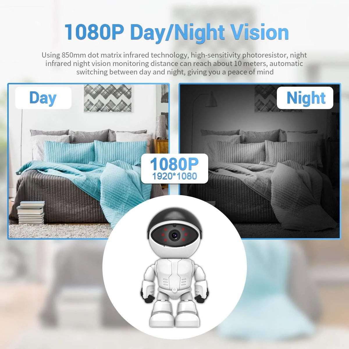 Wireless Robot IP Camera – 1080P Smart Auto Tracking WiFi Security Cam with 360° View - Infinitygallery.store