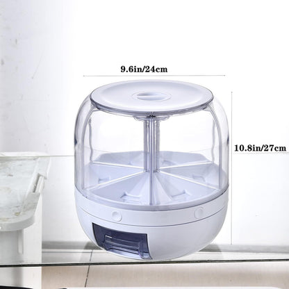 360° Rotating Dry Food Dispenser – 6-Compartment Moisture-Proof Grain Storage Container - Infinitygallery.store