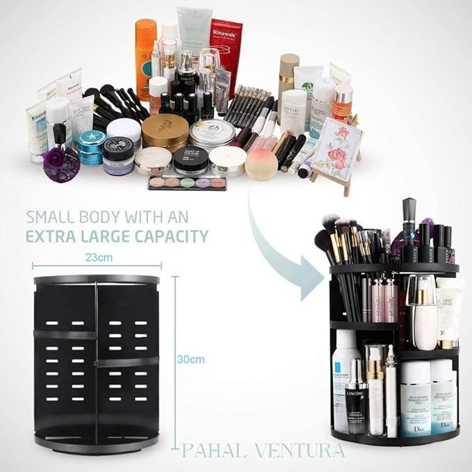 360° Rotating Makeup Organizer Box – Large Capacity, Adjustable Tiers, Clear Vanity Storage - Infinitygallery.store