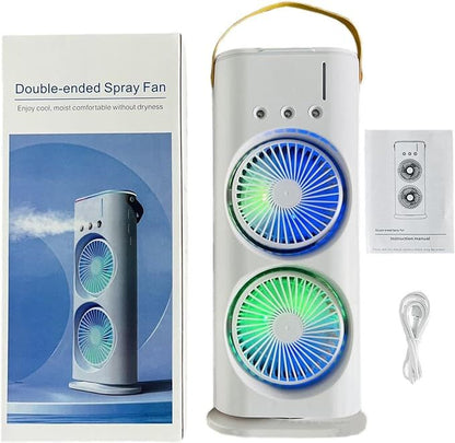 Double Ended Spray Fan – LED Mist Cooling with USB Rechargeable Design - Infinitygallery.store