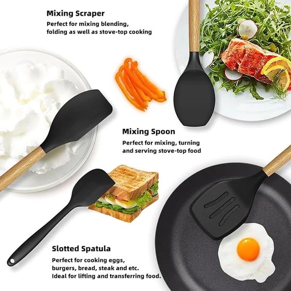 12-Piece Silicone Cooking Utensils Set with Wooden Handles – Heat Resistant & Non-Stick Kitchen Tools - Infinitygallery.store