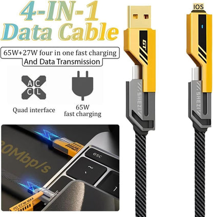 4-in-1 Gold-Plated Car Charging Cable – USB-C & Lightning Fast Charger - Infinitygallery.store