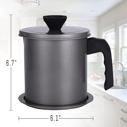 Stainless Steel Oil Filter Pot with Tray – 1.4L Grease Container with Fine Mesh Strainer & Lid - Infinitygallery.store