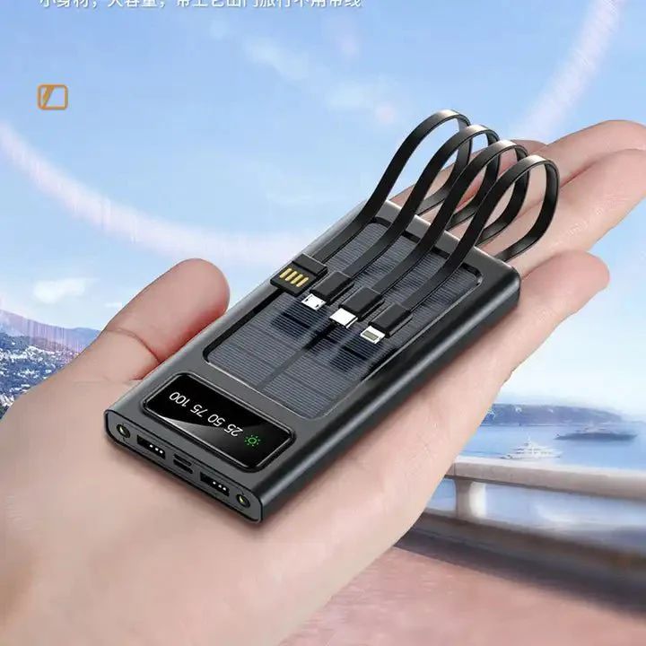 Solar Power Bank 20000mAh – Fast Charging with Built-in Cables & LED Display - Infinitygallery.store