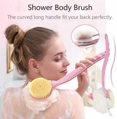 2-in-1 Long Handle Bath Brush & Loofah – Dual-Sided Back Scrubber for Deep Cleaning & Exfoliation - Infinitygallery.store