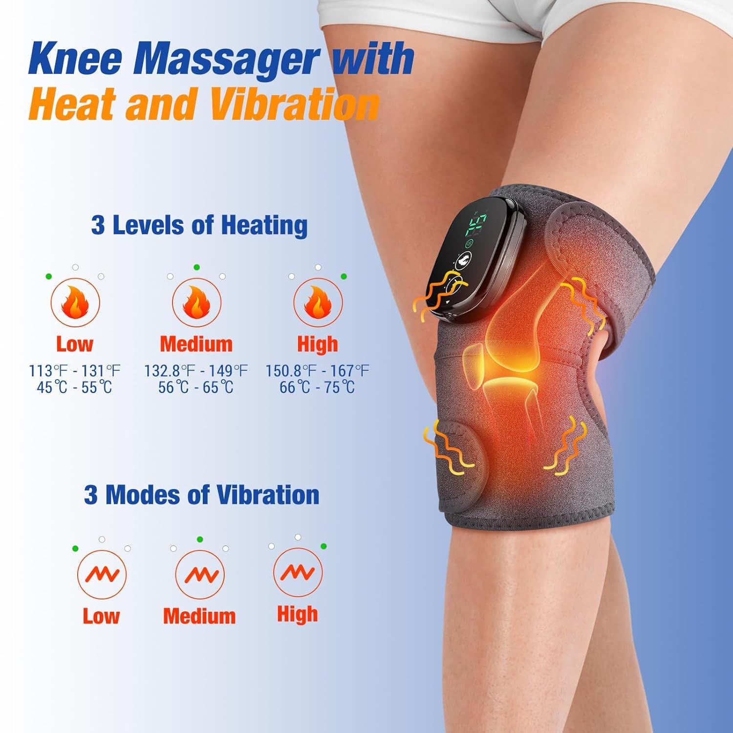 Electric Knee Massager with Heat & Vibration – Cordless Heating Wrap for Knee, Shoulder & Elbow Relief - Infinitygallery.store