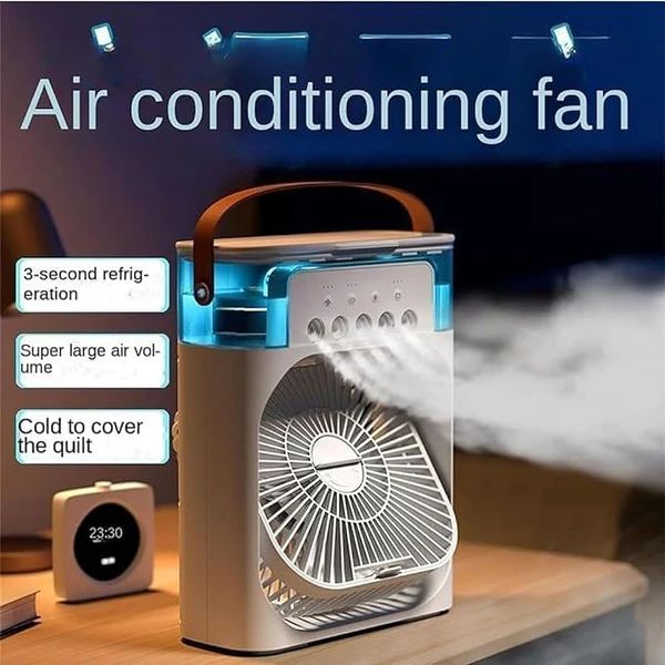 Cooling Fan with Ice – Portable Mini Frost Breeze Oscillating Fan with Misting, Remote & 3 Speeds - Infinitygallery.store