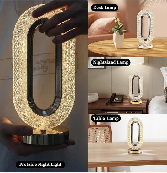 Crystal USB Touch Lamp – Rechargeable 3-Color LED Diamond Light for Bedroom & Decor - Infinitygallery.store