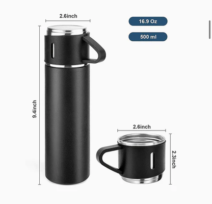 Vacuum Flask Set – 500ml Thermal Bottle with 3 Cups & Insulated Lid - Infinitygallery.store
