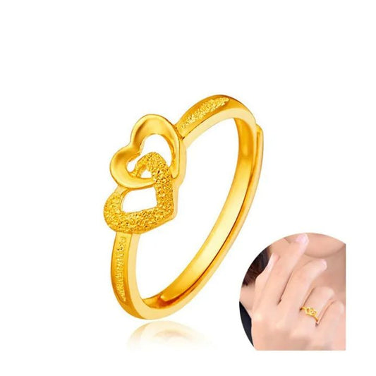 Gold Plated Retro Heart Ring – Adjustable Vintage Open Band - Infinitygallery.store