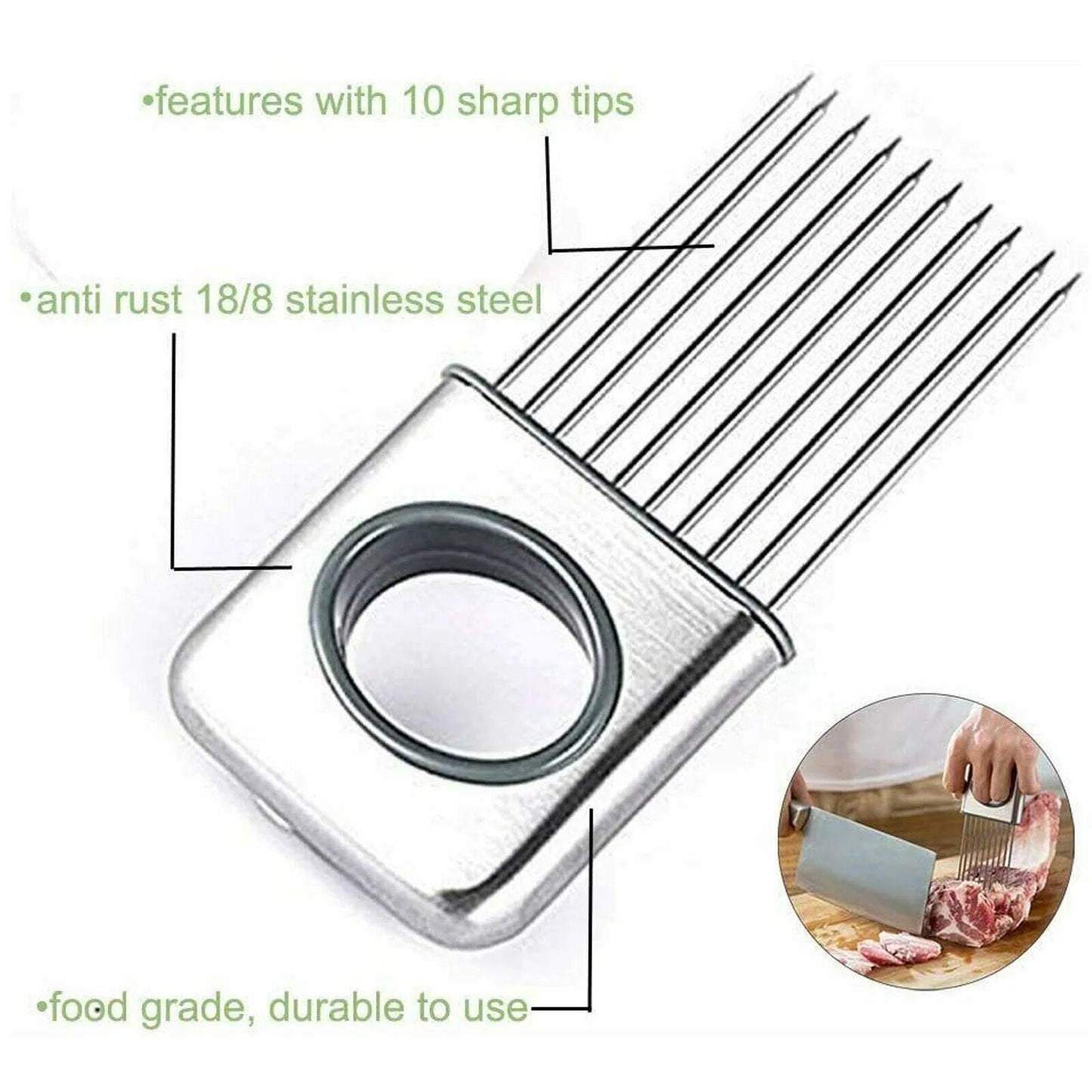 Stainless Steel Onion Holder & Slicer – Hands-Free Vegetable Cutter with Finger Guard - Infinitygallery.store