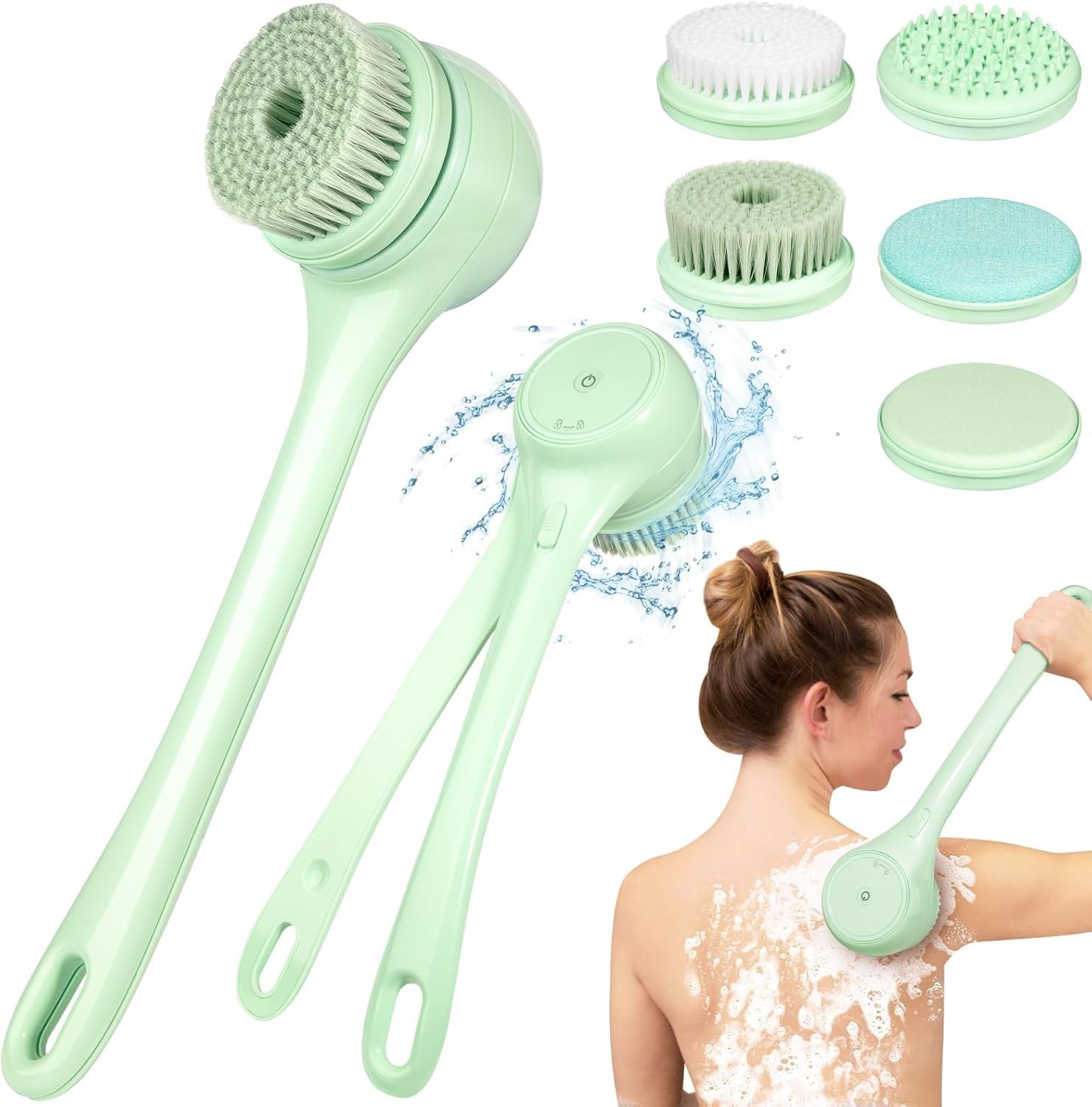 Electric Body Brush with 5-in-1 Heads – Dual Handle Shower Scrubber for Deep Cleansing - Infinitygallery.store