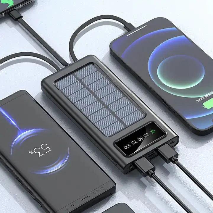 Solar Power Bank 20000mAh – Fast Charging with Built-in Cables & LED Display - Infinitygallery.store