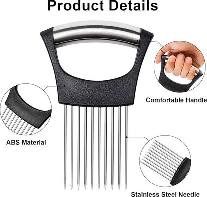 Stainless Steel Onion Holder & Slicer – Hands-Free Vegetable Cutter with Finger Guard - Infinitygallery.store