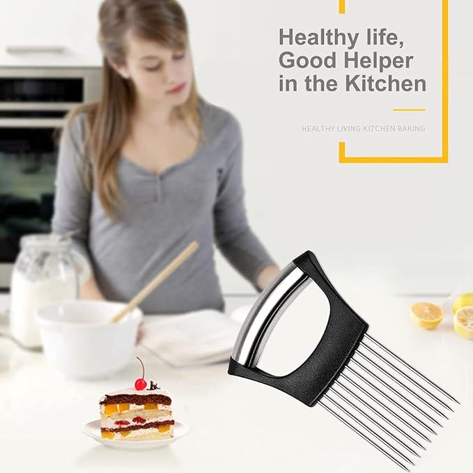 Stainless Steel Onion Holder & Slicer – Hands-Free Vegetable Cutter with Finger Guard - Infinitygallery.store