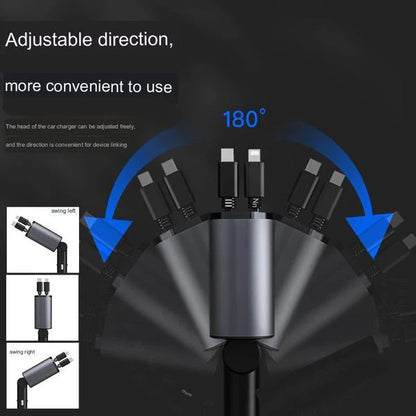 4-in-1 Retractable Car Charger – USB A, PD, and Dual USB-C Cables - Infinitygallery.store