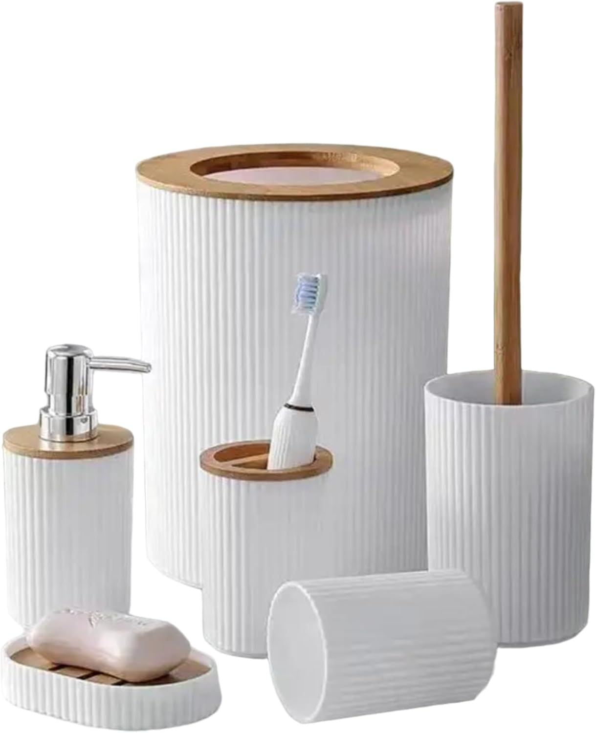 6-Piece Bathroom Accessories Set – Modern Design with Soap Dispenser, Brush & More - Infinitygallery.store