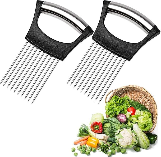 Stainless Steel Onion Holder & Slicer – Hands-Free Vegetable Cutter with Finger Guard - Infinitygallery.store