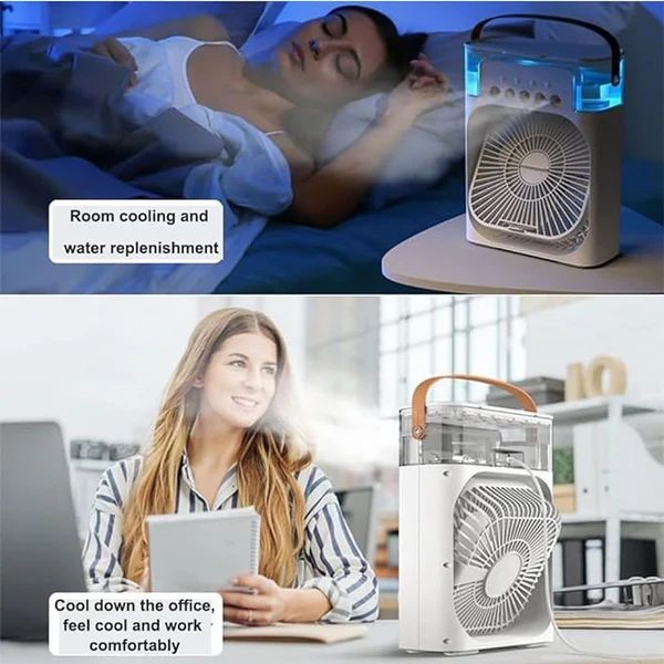 Cooling Fan with Ice – Portable Mini Frost Breeze Oscillating Fan with Misting, Remote & 3 Speeds - Infinitygallery.store