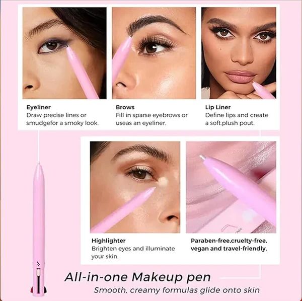4-in-1 Makeup Pen – Eyeliner, Brow, Lip & Highlighter | Vegan & Portable Beauty Tool - Infinitygallery.store