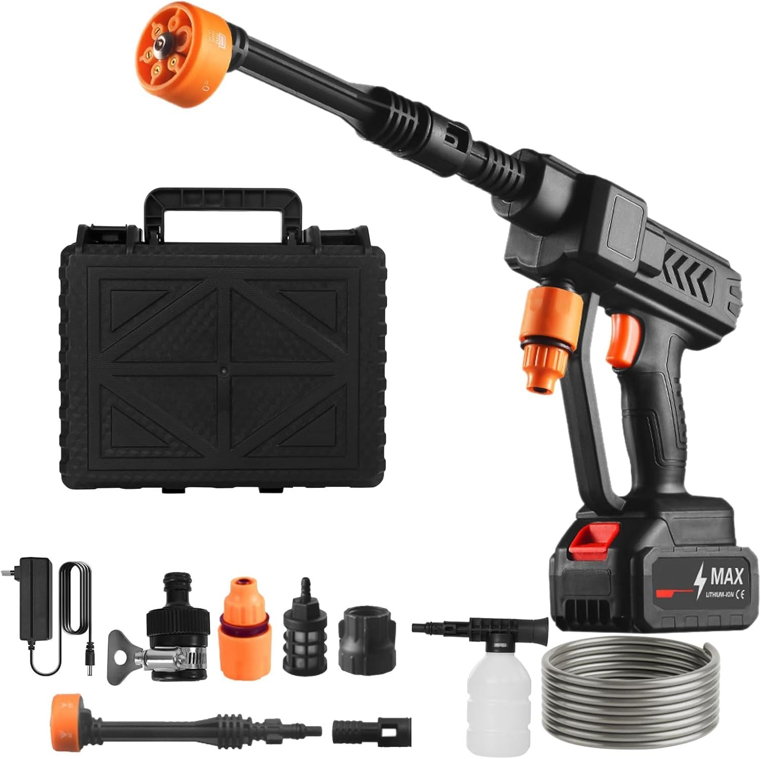 21V High Pressure Water Cleaning Gun – Portable Electric Washer with 6 Spray Modes & Dual Batteries - Infinitygallery.store