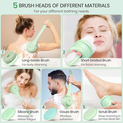 Electric Body Brush with 5-in-1 Heads – Dual Handle Shower Scrubber for Deep Cleansing - Infinitygallery.store