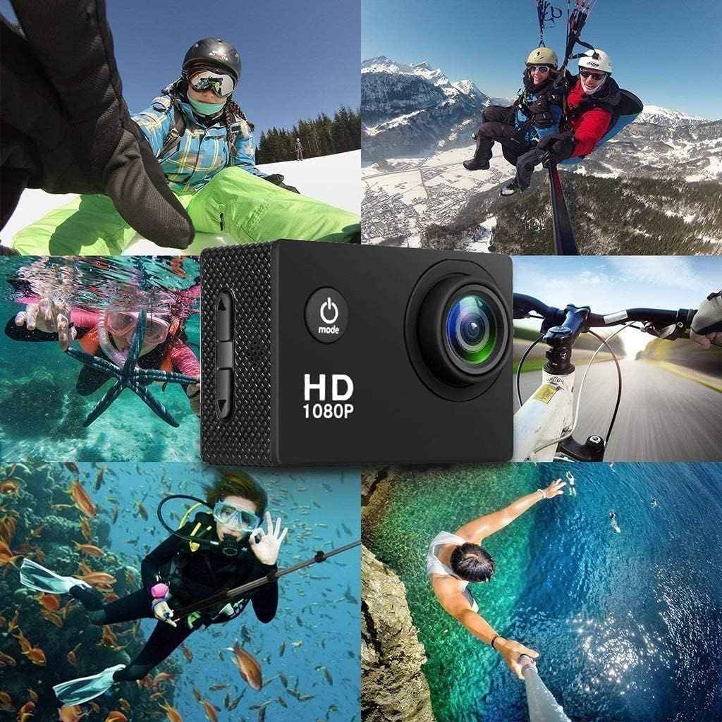 Waterproof 1080P HD Sports Action Camera with Wide-Angle Lens & Accessories