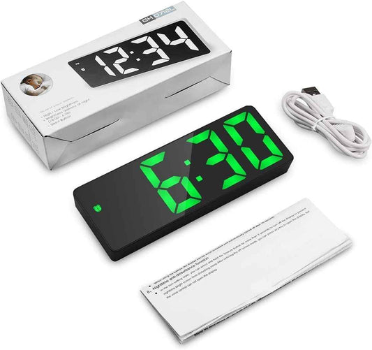Digital LED Alarm Clock with Large Display, Adjustable Brightness, Voice Control & Snooze – Battery & USB Powered | Infinity Gallery