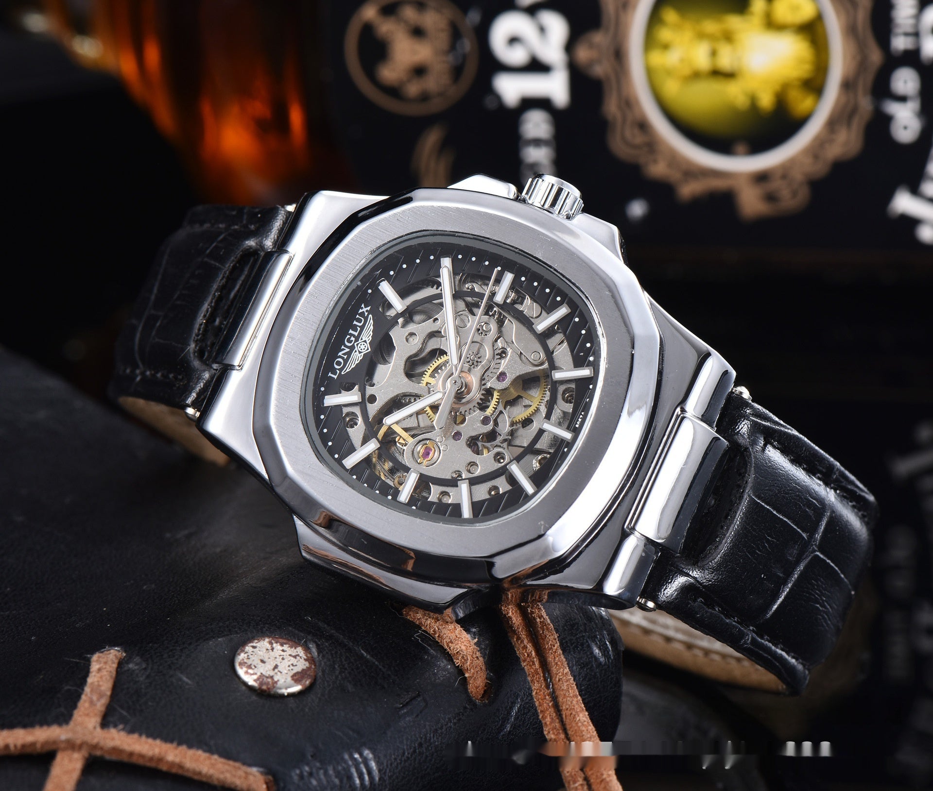 Barrel-Shaped Leather Strap Waterproof Mechanical Men’s Watch | Infinity Gallery - Infinitygallery.store