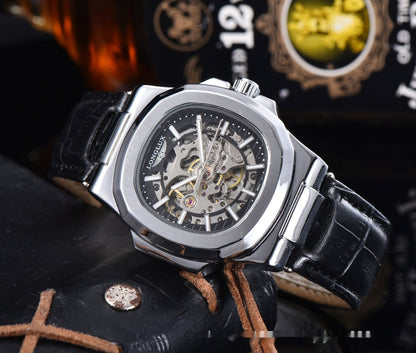 Barrel-Shaped Leather Strap Waterproof Mechanical Men’s Watch | Infinity Gallery - Infinitygallery.store
