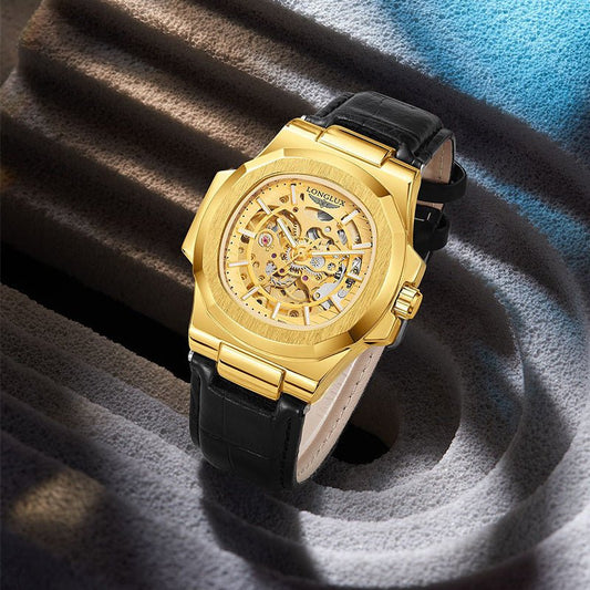 Barrel-Shaped Leather Strap Waterproof Mechanical Men’s Watch | Infinity Gallery - Infinitygallery.store