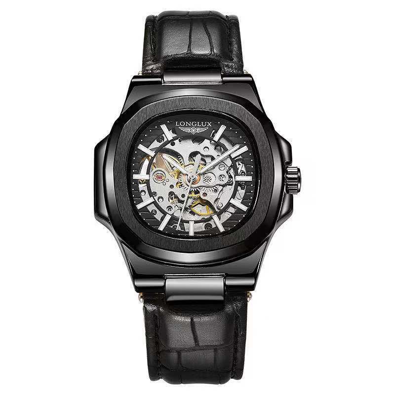 Barrel-Shaped Leather Strap Waterproof Mechanical Men’s Watch | Infinity Gallery - Infinitygallery.store