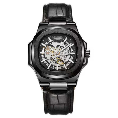 Barrel-Shaped Leather Strap Waterproof Mechanical Men’s Watch | Infinity Gallery - Infinitygallery.store