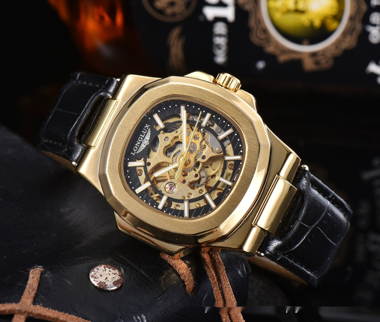 Barrel-Shaped Leather Strap Waterproof Mechanical Men’s Watch | Infinity Gallery - Infinitygallery.store