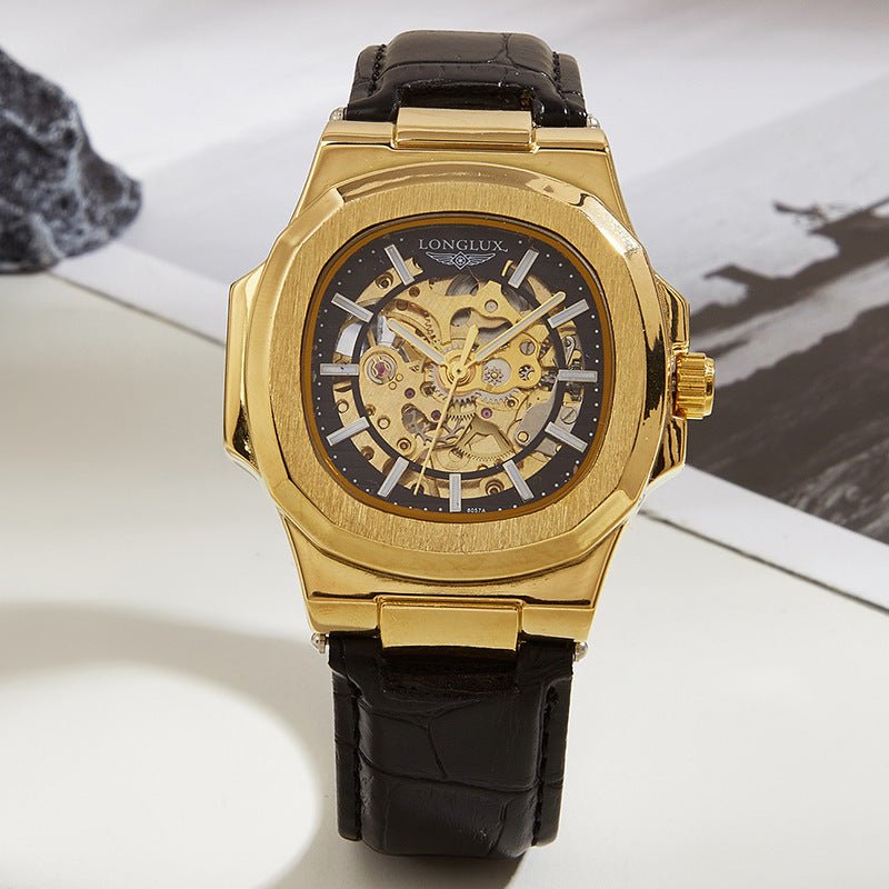 Barrel-Shaped Leather Strap Waterproof Mechanical Men’s Watch | Infinity Gallery - Infinitygallery.store