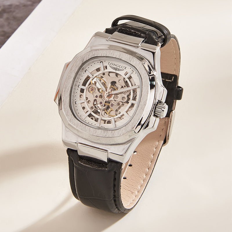 Barrel-Shaped Leather Strap Waterproof Mechanical Men’s Watch | Infinity Gallery - Infinitygallery.store