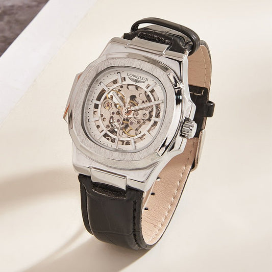 Barrel-Shaped Leather Strap Waterproof Mechanical Men’s Watch | Infinity Gallery - Infinitygallery.store