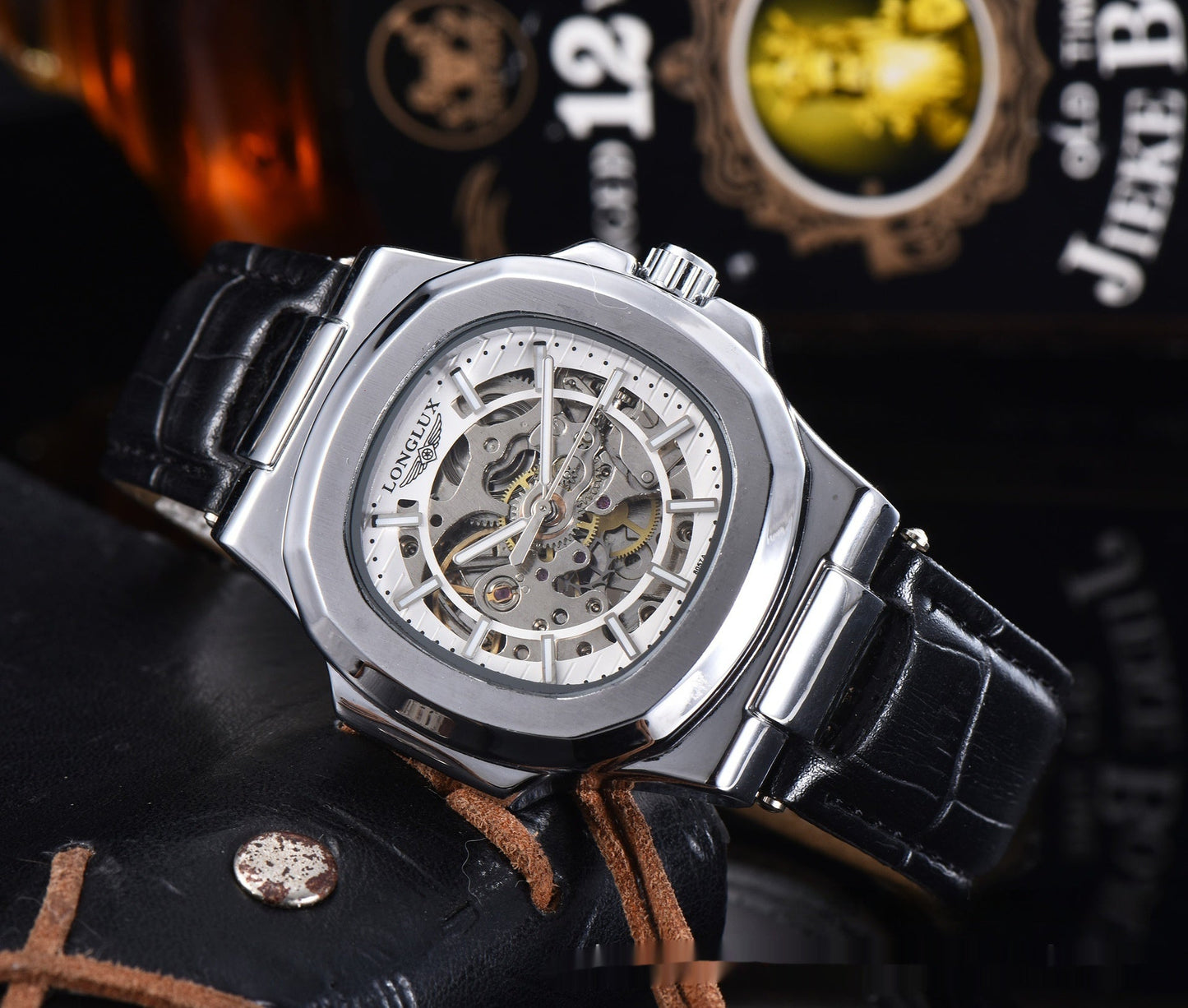 Barrel-Shaped Leather Strap Waterproof Mechanical Men’s Watch | Infinity Gallery - Infinitygallery.store