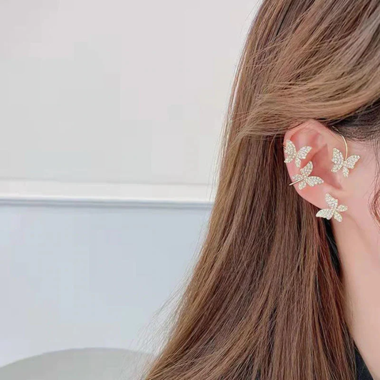 Butterfly Earrings Ear Cuffs – No Piercing Needed, Silver Zircon Design - Infinitygallery.store