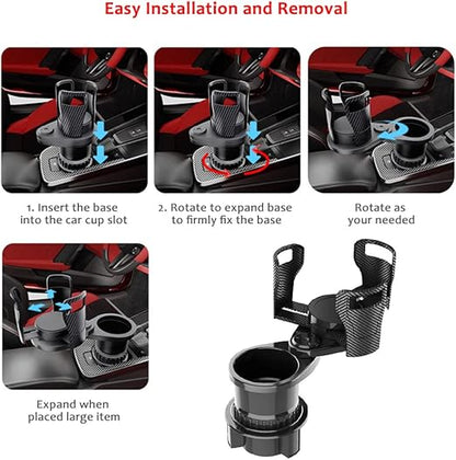 2-in-1 Car Cup Holder Expander – Dual Drink & Snack Holder with 360° Rotation