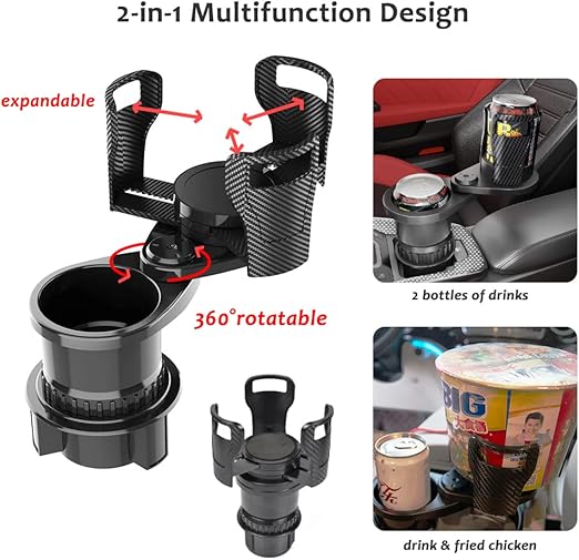 2-in-1 Car Cup Holder Expander – Dual Drink & Snack Holder with 360° Rotation