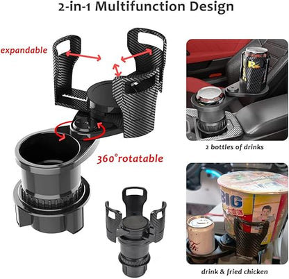 2-in-1 Car Cup Holder Expander – Dual Drink & Snack Holder with 360° Rotation