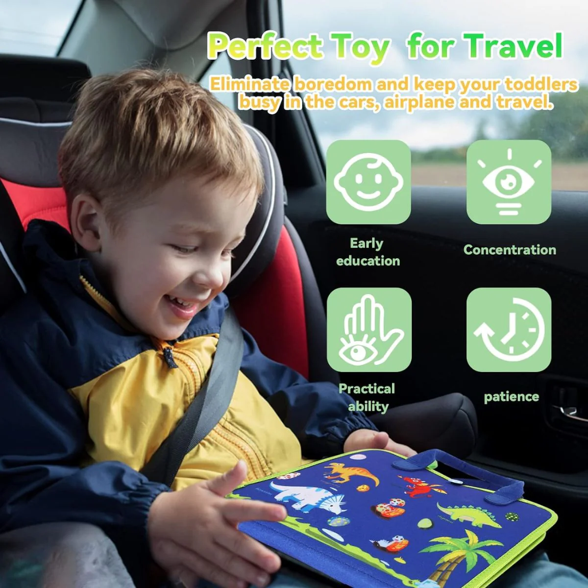 Montessori Dinosaur Busy Board – Learn to Dress Activity Toy for Toddlers (1–4 Years) - Infinitygallery.store
