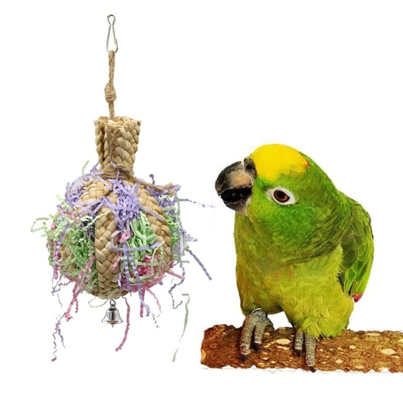 Drawing Straw Rope Toy Parrot | Natural Bite-Resistant Parrot Toy